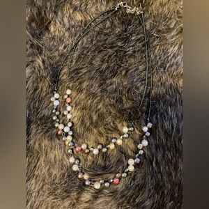 Beautiful Lia Sophia necklace in pink and gray tones with silver and black